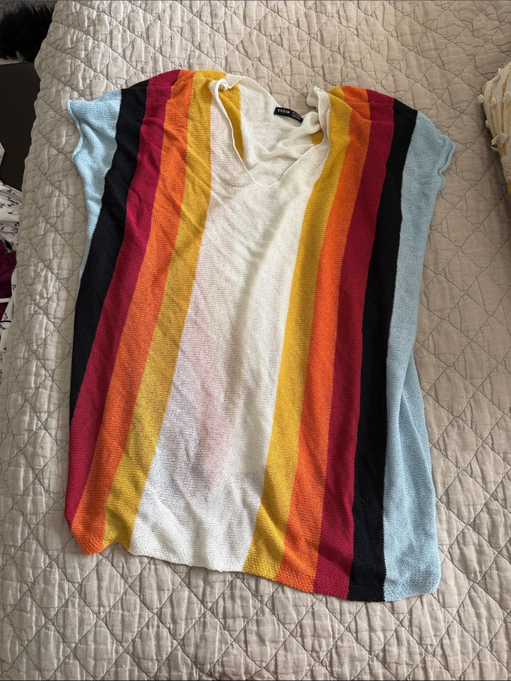 SHEIN Multicolor Striped Swim Coverup - White, Yellow, Red, Black, Light Blue